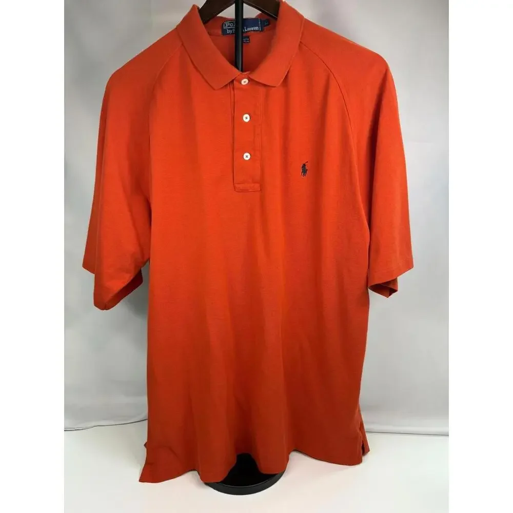Polo Ralph Lauren Polo‎ Shirt Mens Large Orange Pique Short Sleeve Pony Logo